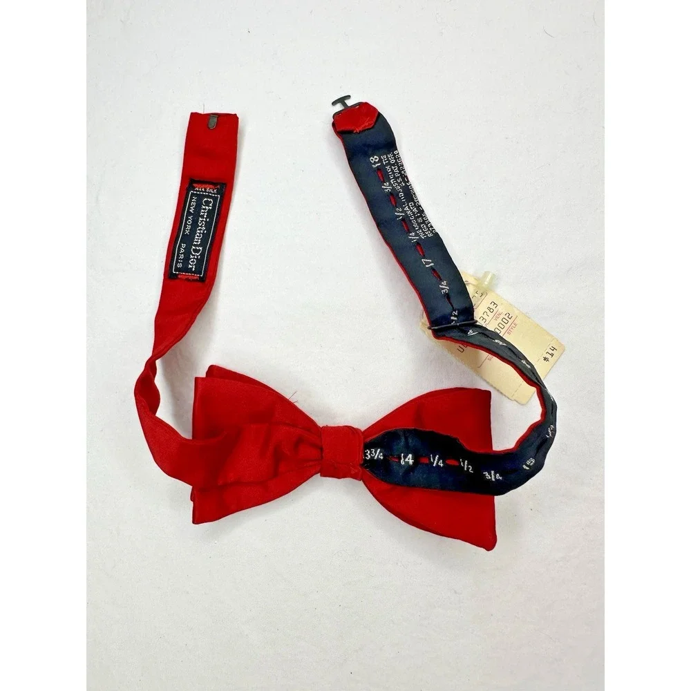 Christian Dior Men's Red Silk Bow Tie Vtg Up to 18 in Jacobsons New Old Stock
